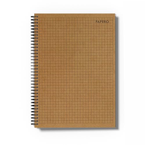 Image of PaperO A4 100 GSM Square Grid Notebook | 5mm Graph Pages | 100 Pages | Kraft Cover | 8.5 x 11 Inches | Ideal for Architects, Designers & Students (Plain Square)