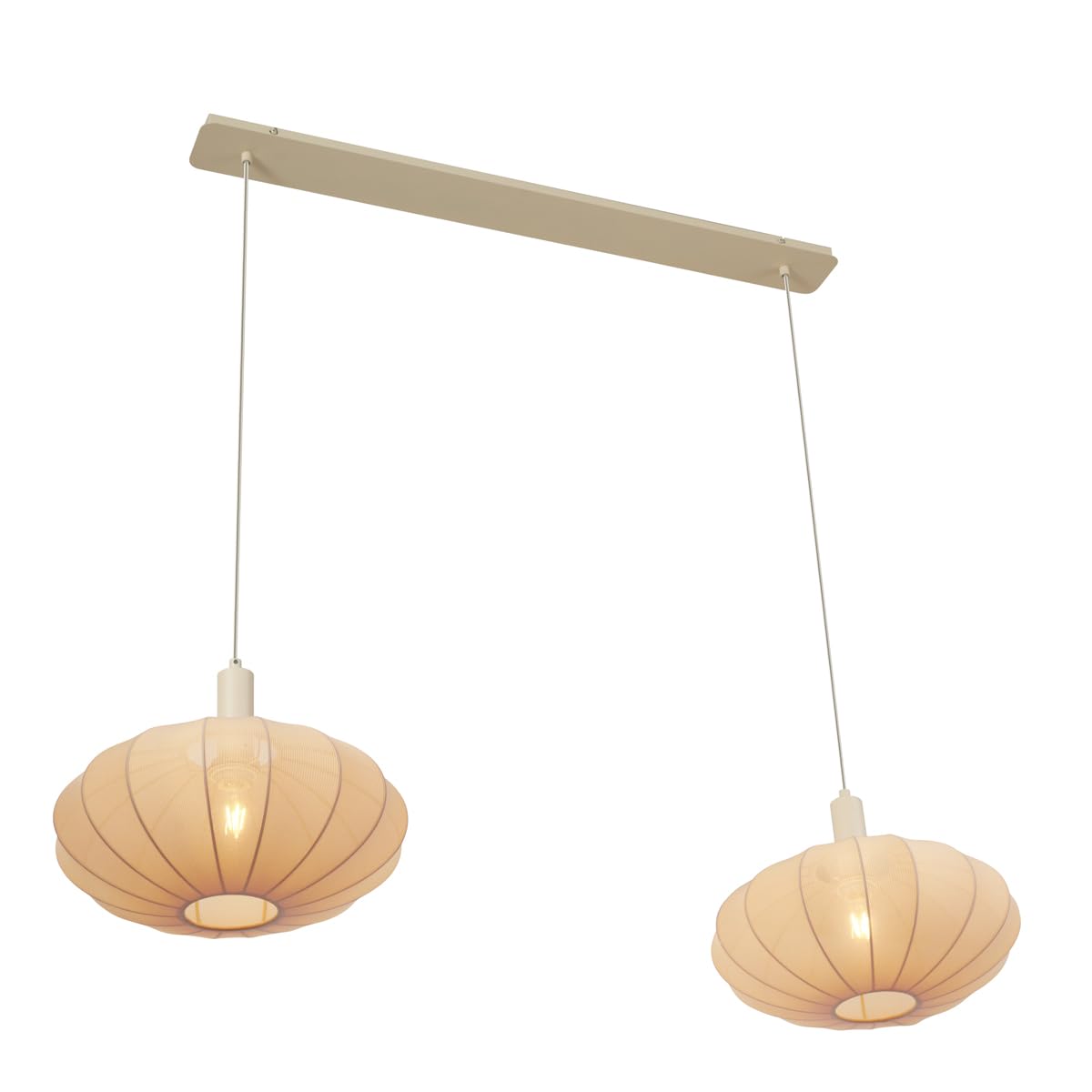 Qazqa Esstisch Japandi Pendelleuchte, Pendellampe - Bida - Beige, Rund, 2-flammig, 127cm, Ideal als Esszimmerlampe und