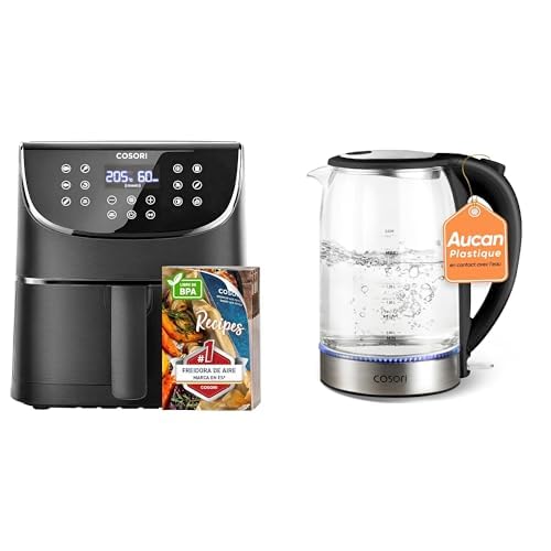 COSORI Heißluftfritteuse 5,5L XXL Friteuse Heissluft Fritteusen+COSORI Wasserkocher Glas mit Upgrade Edelstahl Filter und Innendeckel, BPA Frei