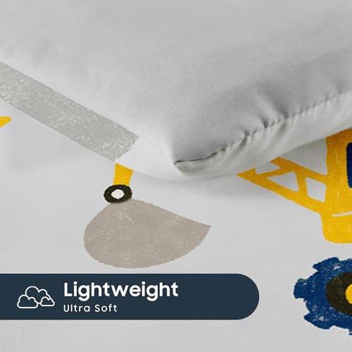 Image of Wake In Cloud - Toddler Bedding Set for Boys, Construction Car Excavator Truck, 4 Pieces Soft Crib Bed Set Including Comforter, Sheets and Pillowcase, Light Gray