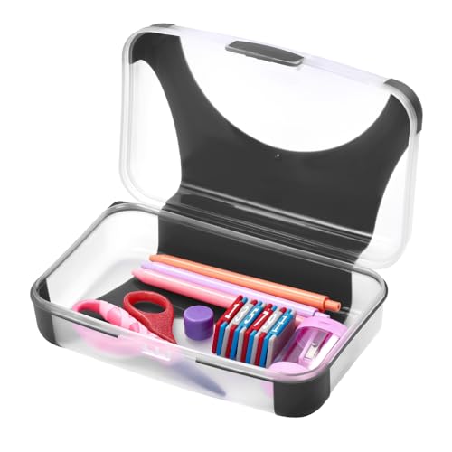 Image of LockerMate by Bostitch Hard Pencil Case, Durable Plastic Pencil Box, Kid-Friendly Design, Black & Clear