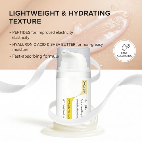 OKOA Skin Instant Lifting Cream, Dual Action Lifting Cream with Peptides & Hyaluronic Acid, Instant Face Lift Cream For All Skin Types, Reduce Fine Lines & Wrinkles, Smooths Skin Feeling