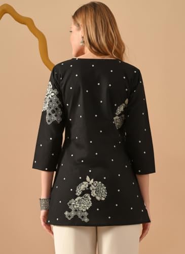 Image of RAINDROP Women's Printed Short Kurti for Girls | Regular Wear Flared Tunic Top | Stylish & Comfortable Rayon Kurti |Short Kurti Top