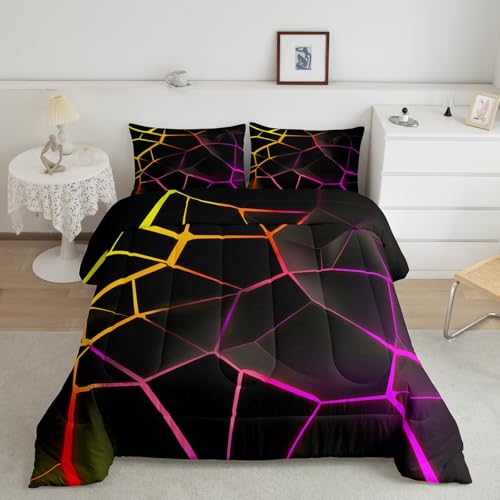 Image of Feelyou Geometric Honeycomb Comforter Set Red Stereoscopic Hexagon Comforter for Kids Boys Girls Beehive Hexagon Bedding Set Geometric Duvet Set Simplistic Room Decor Quilt Twin Size Boys