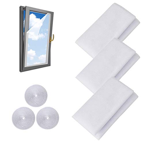 Juego de 3 mosquiteros para Ventana de Malla con 3 Rollos de Cinta autoadhesiva 1,3 m x 1,5 m Cover