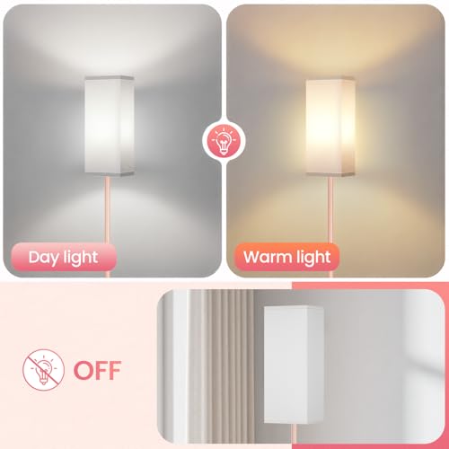 Image of Floor Lamp, Pole Lamp with Foot Switch, Modern Standing Lamp Shade, Minimalist Freestanding Lamp (Bulb Not Included), for Living Room, Bedroom Office ETL Listed, Pink and White PCW07LD05