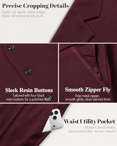 Image of MY'S Men's 3 Piece Suit Set with Tie, One Button Slim Fit Solid Jacket Vest Pants, Prom Party Wedding Business Suits for Men