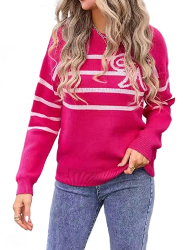 Image of Womens Knitted Pullover Bow Sweater Long Sleeve Crewneck Y2k Casual Bow Top