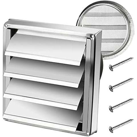 Funmit 6'' Metal Dryer Vent Cover, 7"x7" Outside Dimensions with Metal Mesh Screen, Outdoor Stainless Steel Louvered Vent Cover Includes 4 Screw for Easy Installation Cover