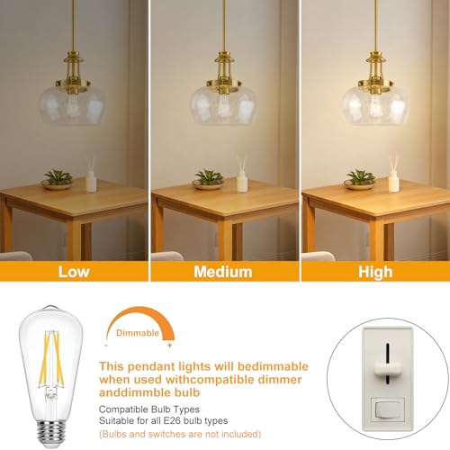 Image of Modern Pendant Lights Kitchen Island, Brushed Gold Pendant Light Fixtures with 10 inch Clear Air Bubble Glass Shade, Industrial Hanging Pendant Lights Fixture for Kitchen Island Dining Room Entryway