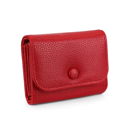 AdiStylinno Carteiras pequenas para mulheres, carteira sanfonada feminina de couro PU, porta-cartões mini bolsa compacta com bolso para moedas, Vermelho, 10.5 x 8 x 3 cm / 4.13 x 3.15 x 1.18 in,