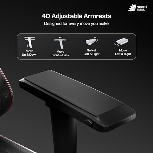 Image of Green Soul Vision Multi-Functional Ergonomic Gaming Chair, Premium Leatherette Chair with Adjustable Neck & Lumbar Pillow, 4D Adjustable Armrests & Heavy Duty Metal Base (Black)