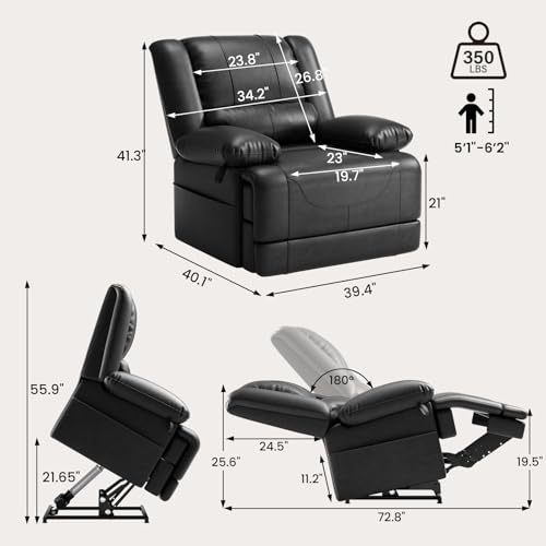 Image of Couchus Large Dual Motor Power Lift Recliner Chair with Massage and Heat for Elderly People, Infinite Position, USB Ports and Remote Control, Breathable PU Leather (Black)