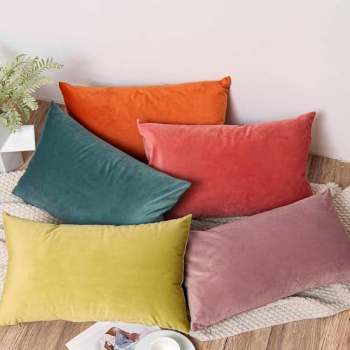 Image of JUSPURBET Velvet Pillow Covers 14x24 Set of 2 Decorative Couch Cushion Covers with Hidden Zipper Soft Throw Pillow Cases for Modern Home Decor,Emerald
