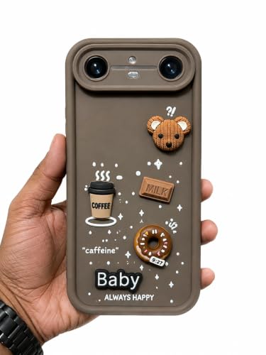 Image of Bintage Back Cover Compatible for Tecno KM9 / Pova Slim 5G | Cute Fun Ball | 3D Taddy Smiley Coffee | Milk Case | Full Body Protection - Brown