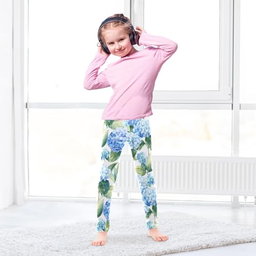 ALAZA Girls' Leggings Children's Yoga Pants Skinny Printed Dance Hydrangea Blue Flowers Comfortable 4T3