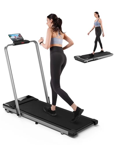 DeerRun 3 in 1 Under Desk Walking Pad Treadmill, 3.0HP Low Noise Portable for Home & Office, 300LBs Weight Capacity Folding with Remote Control & Smart APP