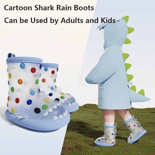 Zureto Cartoon Shark Rain Boots, Women kids 3D Animal Rainbow Shark Easy On Waterproof Anti-Slip Toddler Rain Shoes4