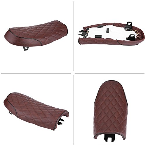Siège Vintage Cafe Racer, Coussin en Cuir PU pour Moto, Coussin de Selle Plat pour CG125 GN CG CB400SS(Brun)