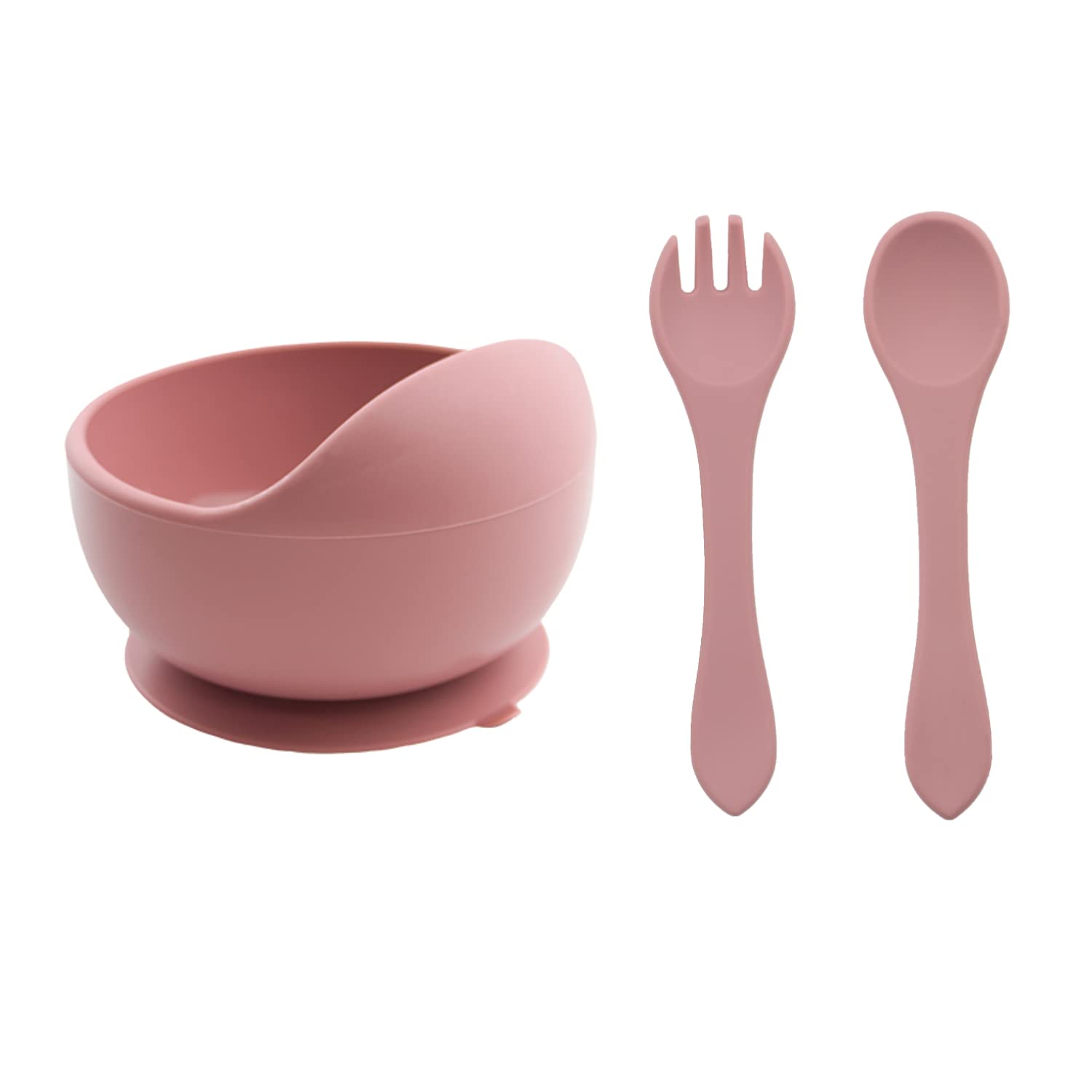 GUCHIGU Silicone Meal Bowl with Spoon & Fork Set for Baby/Toddler/Kids Silicon Spoon & Fork BPA Free Weaning Non-Slip Suction Unbreakable Feeding Bowl (1 Bowl, 1 Spoon and 1 Fork, Dusty Rose)-image-39