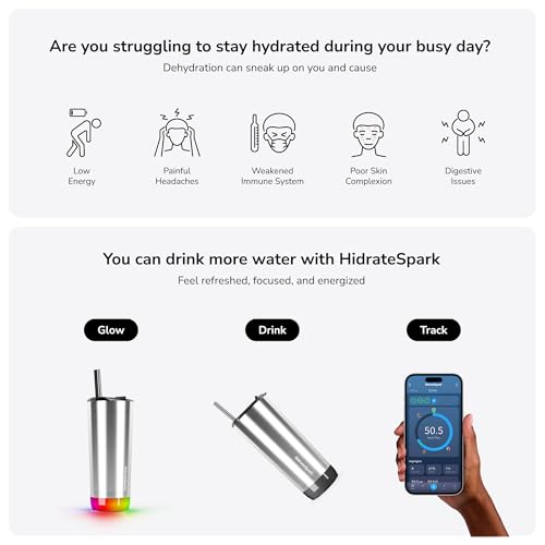 Hidrate-Spark-PRO-Smart-Tumbler-with-Lid-Straw--Insulated-Stainless-Steel--Tracks-Water-Intake-with-Bluetooth-LED-Glow-Reminder-When-You-Need-to-Drink--20oz-Brushed