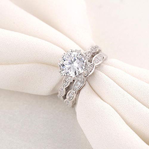 LRGKMCWTOB 3.45ct 925 Sterling Silver Wedding Sets for Women Cubic Zirconia Halo Anniversary Ring Wedding Band Engagement Ring Bridal Set Cubic Zirconia CZ Stackable Ring (Size 8）4