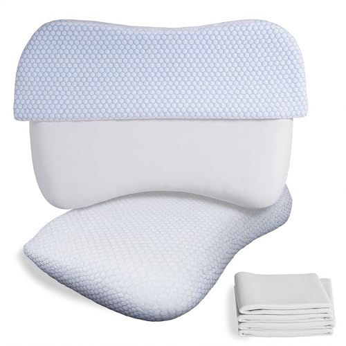 VECELO 枕 低反発 2点セット首が痛くならない 60*40*12cm 1400g低反発 横寝 高め 頭部フィット形状 涼しい 肩楽寝 冷感枕カバー付き ホワイト大菱形柄