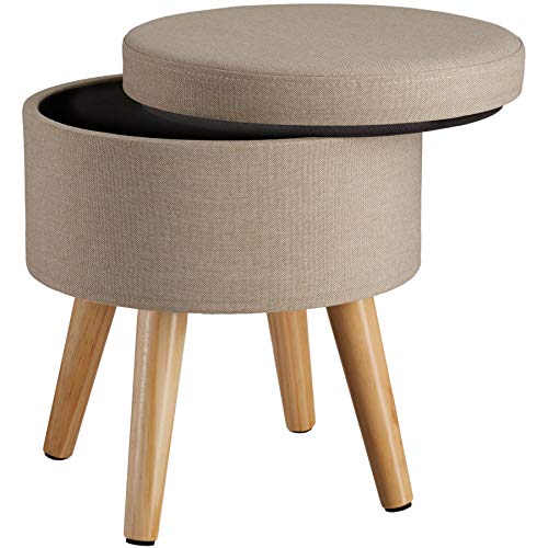 TecTake Taburete Acolchado de Almacenamiento Efecto Lino, Asiento con Espacio de almacenaje (Arena)