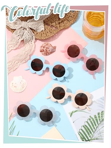 Image of Kanayu Summer Flower Sunglasses for Women 5.71 Inch Round UV Protection Adults Daisy Sunglasses Decor for Beach Party Gift