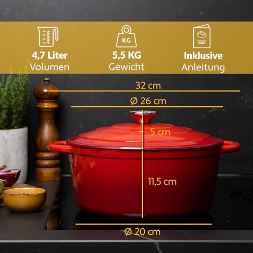 Chefarone Gusseisen Topf 26 cm 4,7 L Emailliert Cocotte Bräter – Ansicht 4
