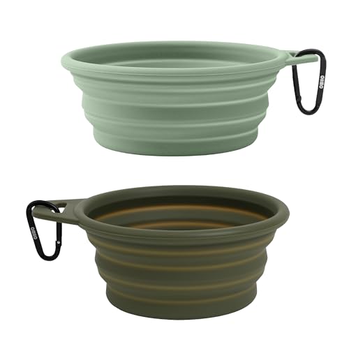 OHMO Faltbare Hundenapf, (2 Stück 350ml, Tarngrün&Hellgrün) Premium Silikon Haustier Wassernapf für Katzen & Hunde, Tragbare Hundereise-Napf Faltbar für Outdoor Camping Wandern