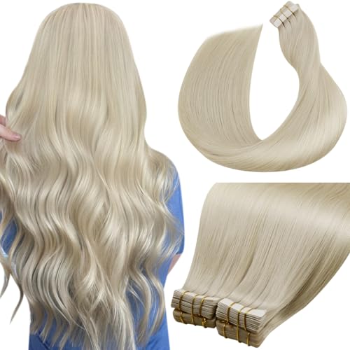 Image of LaaVoo Tape in Hair Extensions Human Hair Bleach Blonde Hair Extensions Tape in Real Hair Tape on Extensions Seamless 22 Inch 40pcs 100g