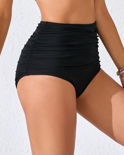 Women’s High Waisted Full Ruched Bikini Swimsuit Bottoms Tummy Control Full Coverage Bathing Suit Bottoms3