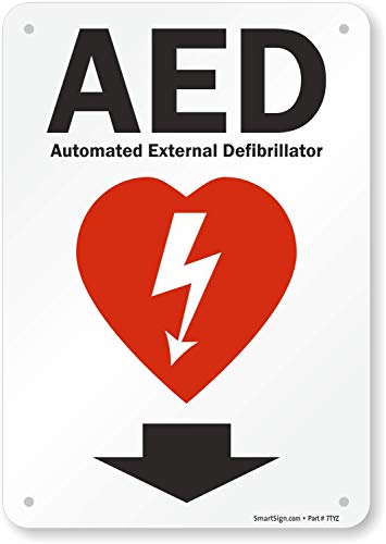SmartSign - S-4909-PL-10 "AED - Automated External Defibrillator" Sign With Down Arrow| 7" x 10" Plastic