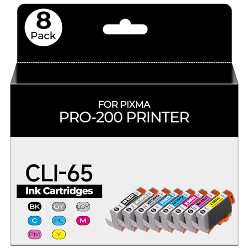 CLI-65 Pro 200 Ink Cartridges Compatible for Canon 65 CLI65 CLI-65 Ink Cartridge Value Pack Compatible for Canon pro 200 Ink Cartridges for PIXMA Pro 200 Pro-200 Pro 200s Pro200 Printers(8 Pack)