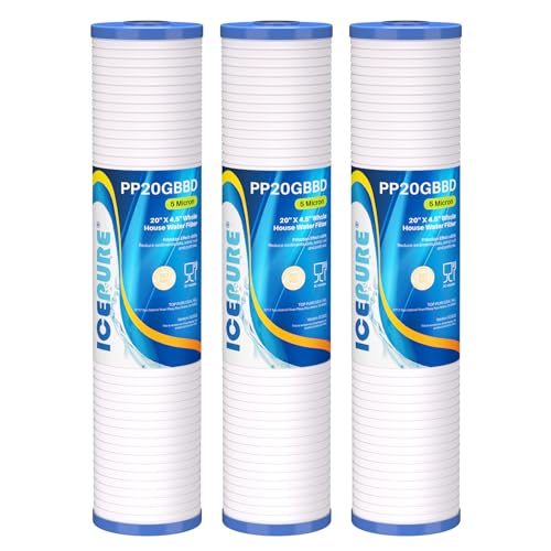 Image of ICEPURE 5 Micron 20 inch x 4.5 inch Whole House Grooved Sediment Water Filter Cartridge Replacement for AP810-2, DGD-5005-20, CFDGD2501-20BB, SDC-45-2005, RS18-20, 3Pack