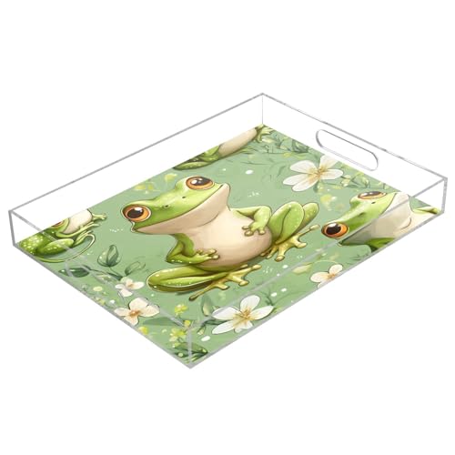 Msyxl Cute Cartoon Frog Serving Tray for Coffee Table, Decorative Acrylic Tray Cute Cartoon Frog Tray with with Handles for Breakfast, Ottoman, Countertop, 12x16 in