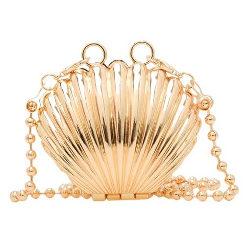 Seashell Purse for Women Elegant Sparkling Mini Chain Strap Crossbody Bag Clasp Closure Metal Evening Bag for Date, Cocktail Party, Wedding Gift, (Golden) Seashell Purse