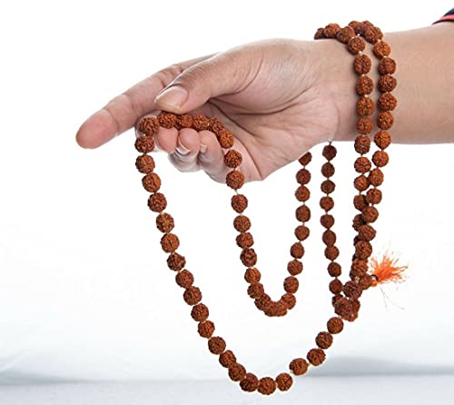 ASTRODIDI 5 Mukhi Rudraksha Mala With Gomukhi Bag for Mantra Jaap and Wearing | Lab Certified 108+1 Beads Five Face Panchmukhi Mala for Men and Women (Color: Brown, Size 7-8 MM)