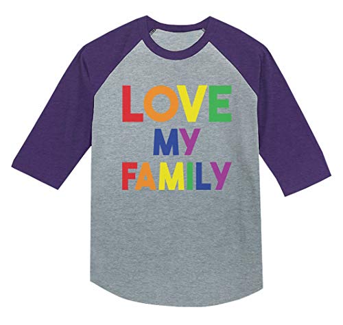 I Love My Family Gay Pride LGBT Rainbow 3/4 Sleeve Baseball Jersey Toddler Shirt 4T Purple