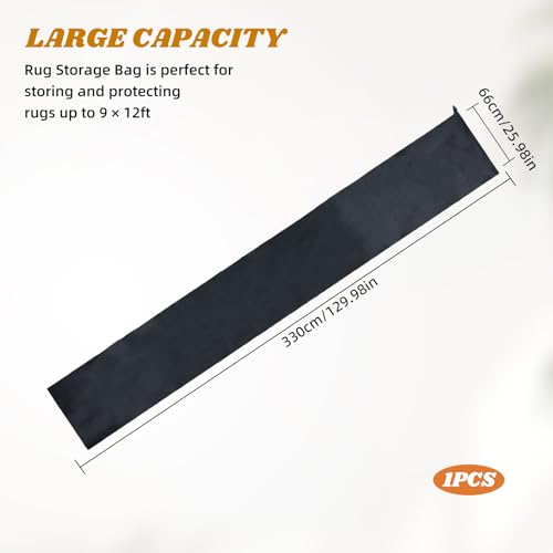 NICENEEDED 26 x 130 Inch Jumbo Rug Storage Bag, 210D Heavy Duty Black Bag Fitting Rugs up to 9 x 12 Ft - Image 2