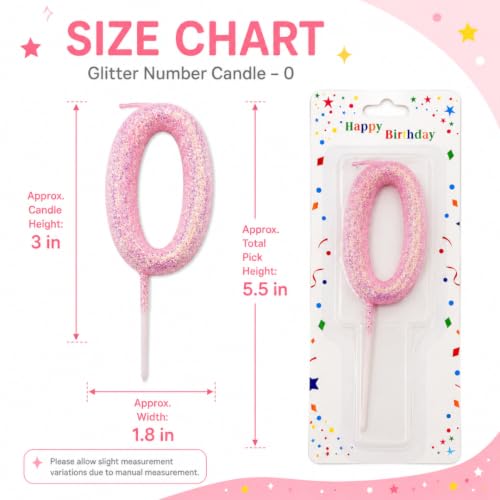 Image of Wanna Party Glitter Designer Pink Number 0 Birthday Candle, Numerical Cake Candle for 0th Birthday, Cake Cutting, Party Decoration & Celebration Supplies - 1PC