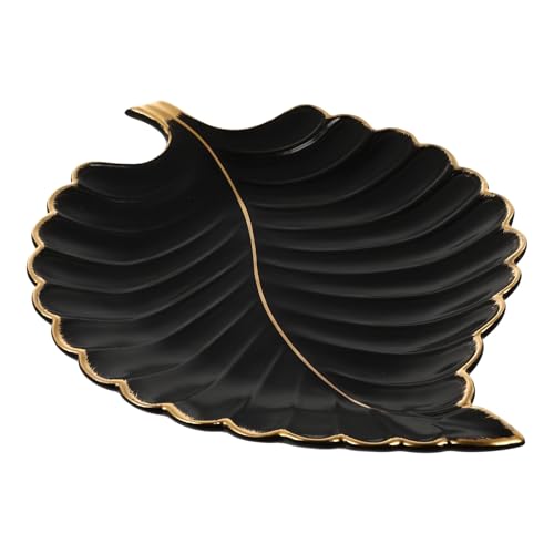 Abaodam Bandeja para Guardar Joyas de Cerámica Negra en Forma de Hoja Plato Creativo Decorativo para Almacenamiento de Joyas Accesorio Elegante para Decoración del Hogar