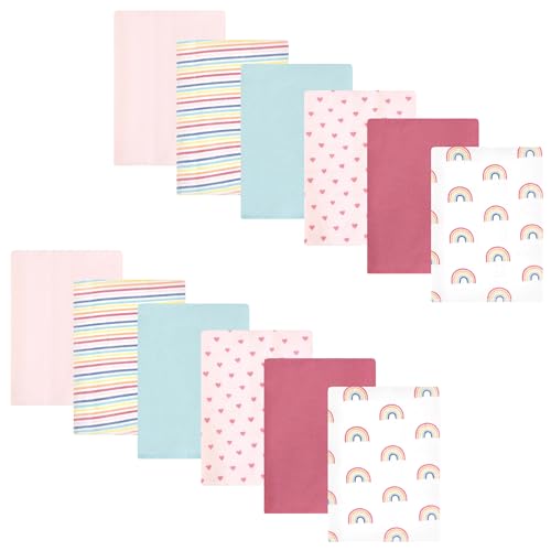 Image of Hudson Baby Unisex Baby Cotton Poly Flannel Burp Cloths Bundle, Creative Rainbow, One Size