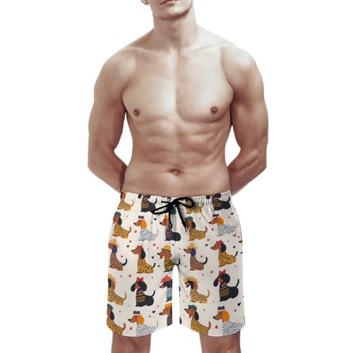 Hawaiian Shorts for Men - Comfy Cute Colorful Dachshund Print Mens Swim Trunks Bathing Suits with Mesh Lining3