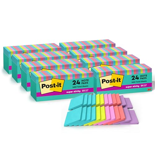 Image of Post-it Super Sticky Notes, Pack of 8 Cabinet Packs, 192 Sticky Note Pads Total, 3 x 3 in, Supernova Neons Collection