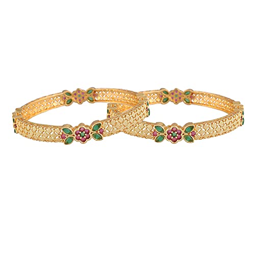 Image of I Jewels 18K Gold Plated Traditional Brass Bangles Encased With CZ American Diamonds For Women /Girls (ADB310MG) (Set of 2)