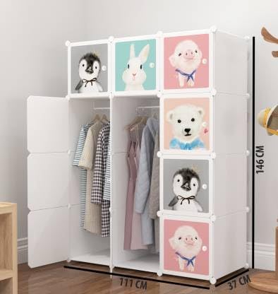 Image of Sunderlook Plastic Wardrobe for Kids Clothes - Collapsible Wardrobe, Easy to Use Anti-Skid & Non-Slip Effective Professional Foldable Plastic Cupboard for Kids, Home (White-KTB1, 12 Door)