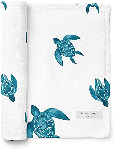 Image of Sea Turtles Muslin Baby Blanket | Ultra Soft Organic Cotton | 44''x44'' / 110x110 cm | Super-Large Unisex Swaddle