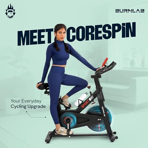 Image of Burnlab Core Spin Spin Bike| 6 kg Heavy-duty Flywheel | LED Screen Display | Pulse Sensor |2Pc Crank | Silent Belt Drive System | Bottle Holder | Anti-slip Pedals and Comfortable Seat | Max User Weight 120kg | Home Workout & Cardio| DIY Installation (Black and Red)